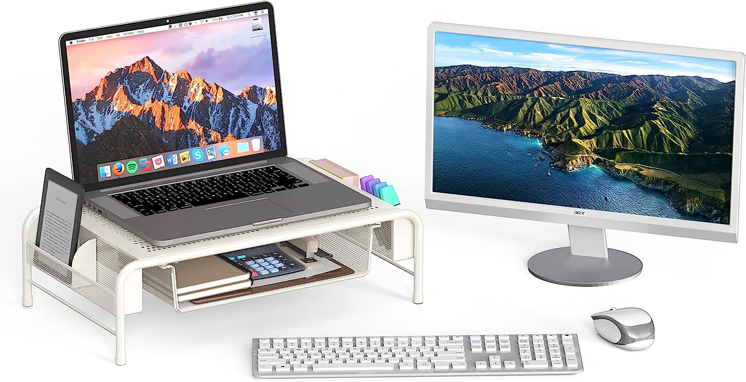 SimpleHouseware Metal Desk Monitor Stand Riser with Organizer Drawer - Image 5
